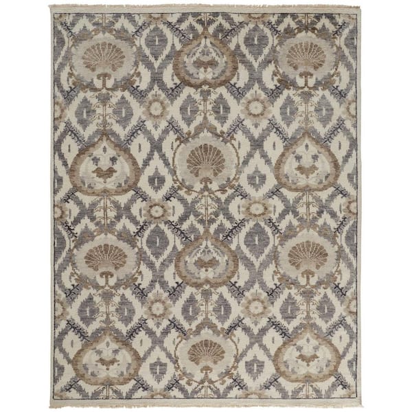 9 ft. x 12 ft. Gray and Ivory Floral Area Rug