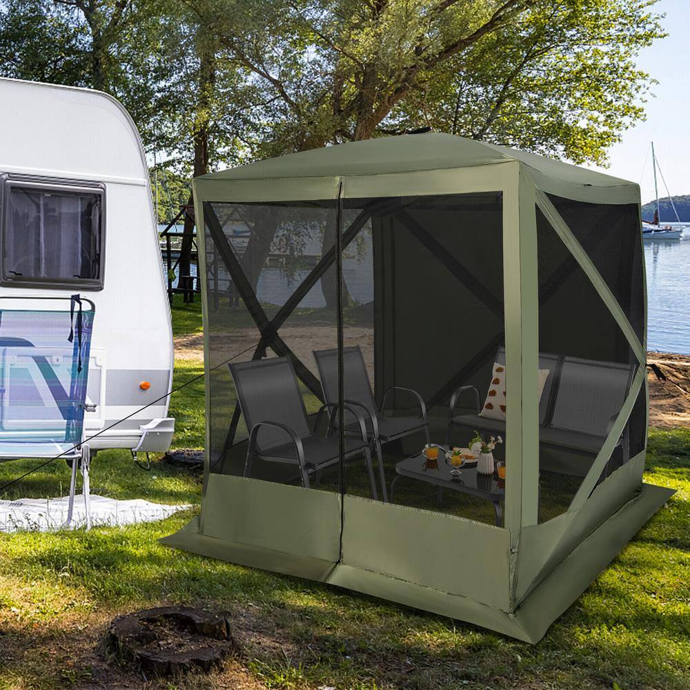 Green 6.7 ft x 6.7 ft Pop-Up Gazebo with Mesh Netting and Carry Bag