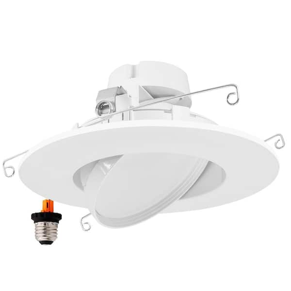 1-pack 5 in. and 6 in. Adjustable Recessed LED Gimbal Downlight, 1200 Lumens, 5 CCT Color Selectable 2700K-5000K