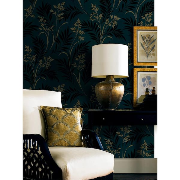 Midori Black Bamboo Silhouette Black Wallpaper Sample