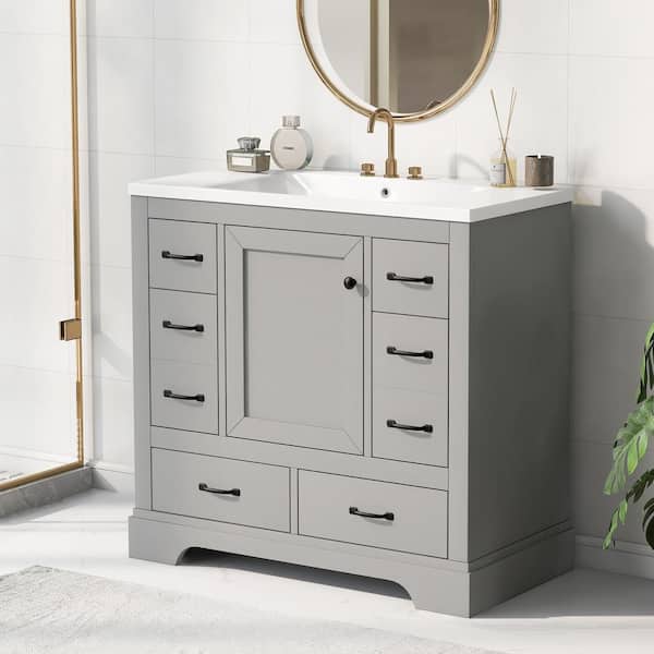 Staykiwi 36 in. W x 18in. D x 34 in. H Single Sink Freestanding Bath Vanity in Grey with White Ceramic Top