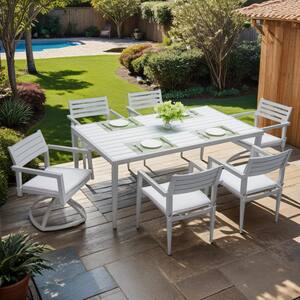 White Aluminum Rectangle Outdoor Dining Table with Umbrella Hole