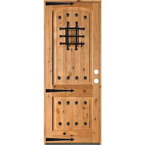 32 in. x 96 in. Mediterranean Knotty Alder Arch Top Clear Stain Left-Hand Inswing Wood Single Prehung Front Door