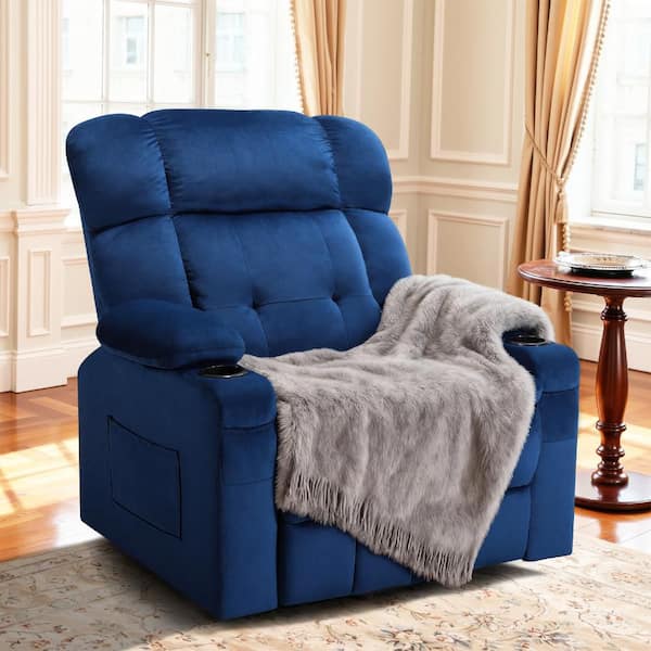 Blue German Velvet Extra Wide Oversized Electric Power Lift Recliner Chair w/Massage & Heating, Living Room Big Chair