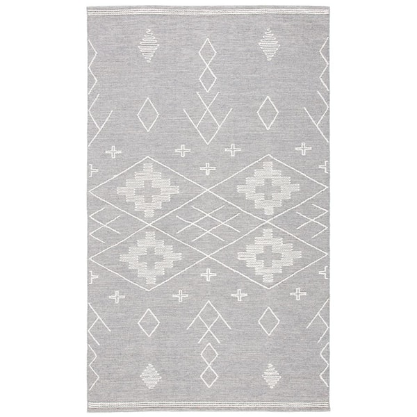 SAFAVIEH Kilim Grey/Ivory 8 ft. x 10 ft. Geometric Trellis Solid Color Area Rug