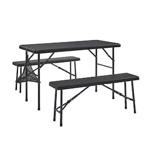 47.2 in. Folding Picnic Table with Benches, Faux Rattan Patio Set with Mesh Bag