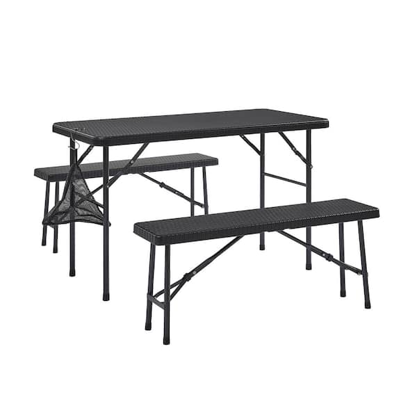 Inner Decor 47.2 in. Folding Picnic Table with Benches, Faux Rattan Patio Set with Mesh Bag