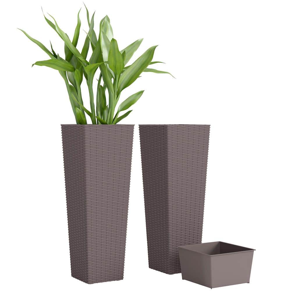Outsunny Brown Indoor Outdoor PP Plastic Planter Set (2-Pack) with