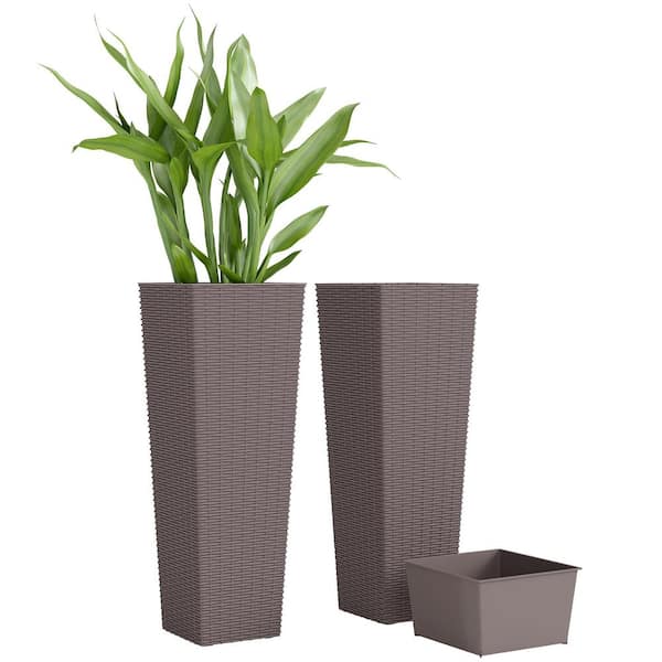 Outsunny 23.6 Inch Set of 2 Tall PP Plastic Planters for Outdoor Plants,  Brown 84H-665V00BN - The Home Depot
