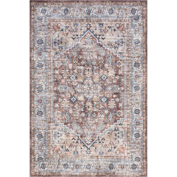 nuLOOM Varela Traditional Medallion Machine Washable Blush 3 ft. x 5 ft. Accent Rug