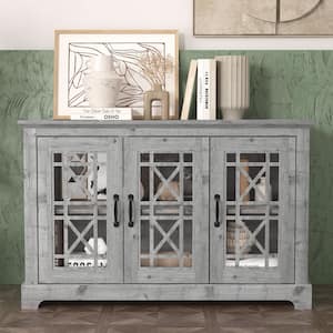 Isadora Mexican Gray Wood 45.7 in. 3 Door Wide Sideboard with Adjustable Shelves