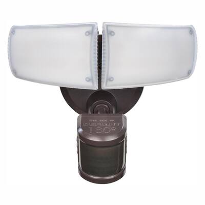 180-Degree Bronze Motion Activated Outdoor Integrated LED Twin Head Flood Light with Adjustable Color Temperature