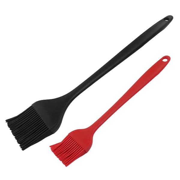 Red and Black Silicone Heat-Proof Pastry Basting Brush Set, Soft Bristles, Grill Baking Cooking, 2 -Piece