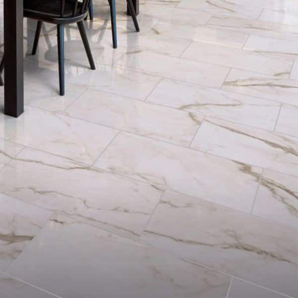 Vernon Marble 12 MIL x 12 in. W x 24 in. L Click Lock Polished Waterproof Vinyl Tile Flooring (20 sq. ft./Case)