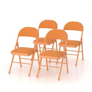 4-Pack Folding Chairs, Portable Metal with Padded Fabric Seat for Home, Office, Events, Wedding, Orange Kids Chair