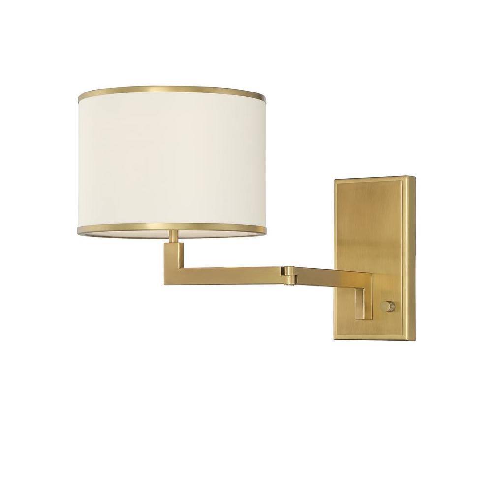 Madison Aged Brass Dimmable Sconce with White Silk Shade