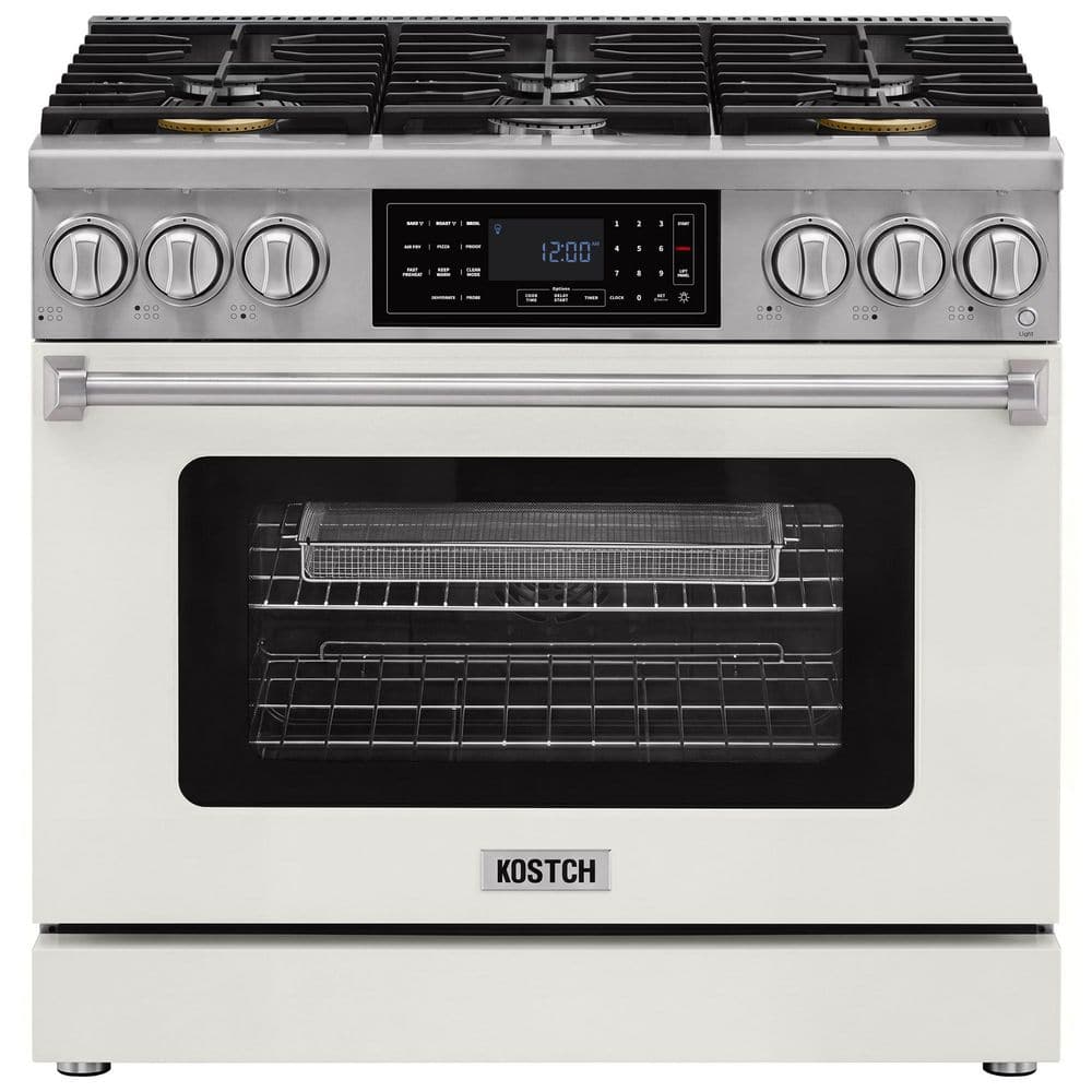 Tilt Panel 36 in. 6 Burners Freestanding Gas Range with 6.2 cu. ft. Self-Cleaning Air Fry Ture Convection Oven in White price history on PriceWatchPro