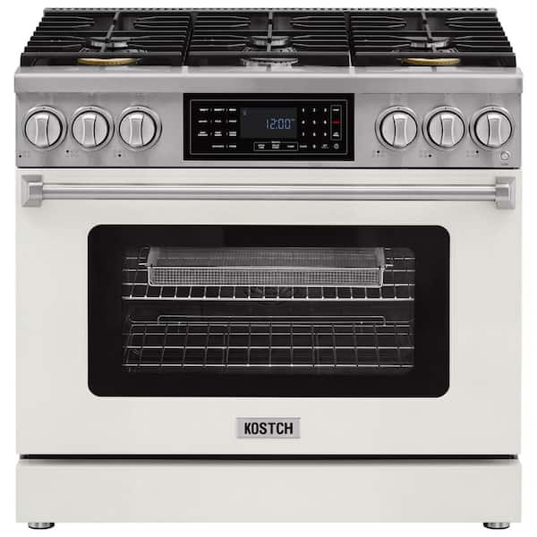 Tilt Panel 36 in. 6 Burners Freestanding Gas Range with 6.2 cu. ft. Self-Cleaning Air Fry Ture Convection Oven in White