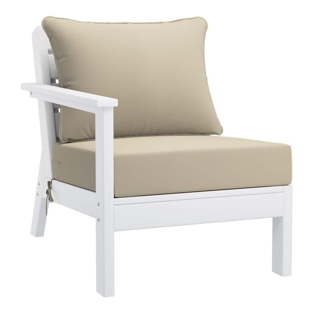 Birchwood Outdoor Patio Deep Seating Left Facing Arm HDPE Lounge Chair in White with Beige Cushions price history on PriceWatchPro