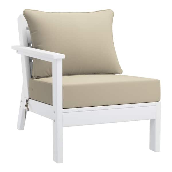 Westin Outdoor Birchwood Outdoor Patio Deep Seating Left Facing Arm HDPE Lounge Chair in White with Beige Cushions