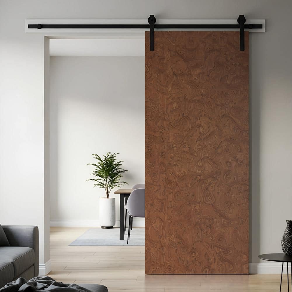 24" x 80" Dark Walnut Smooth Flush Hollow Core Barn Door Kit