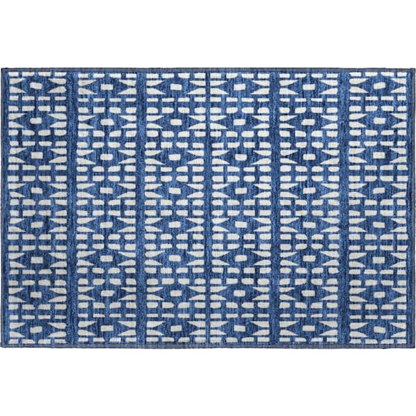 Addison Rugs Mayfield Premium Machine Washable Abstract AMF963 Navy 1 ft. 8 in. x 2 ft. 6 in. Area Rug