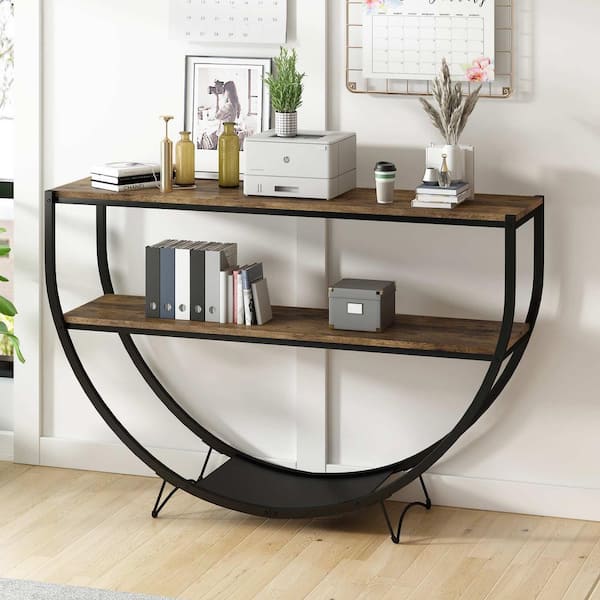 48 in. Distressed Brown Half-Moon Wood Console Table