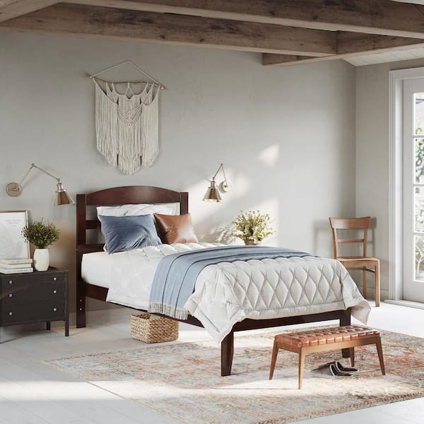 AFI Warren 38-1/4 in. W Walnut Twin Extra Long Solid Wood Frame with Attachable USB Device Charger Platform Bed