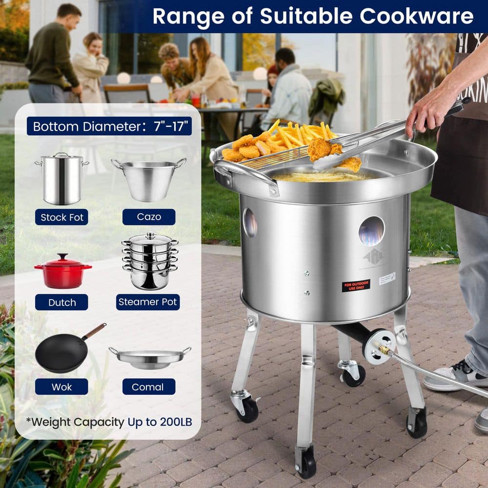 Stainless Steel Outdoor Single Burner Propane Cooker with Wheels