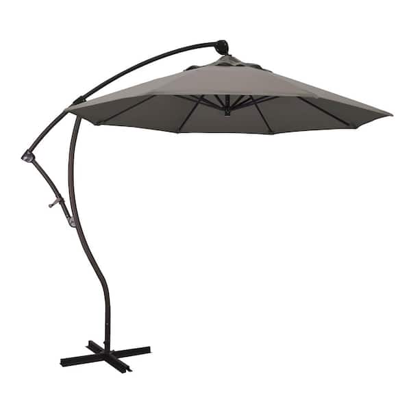 California Umbrella 9 ft. Bronze Aluminum Cantilever Patio Umbrella with Crank Open 360 Rotation in Taupe Pacifica