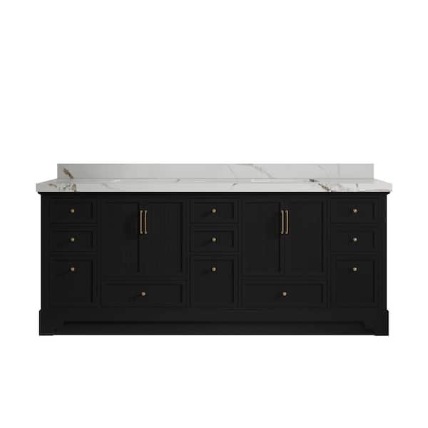 Willow Collections Alys 84 in. W x 22 in. D x 36 in. H Double Sink Bath Vanity in Black with 2 in. Calacatta Gold Top