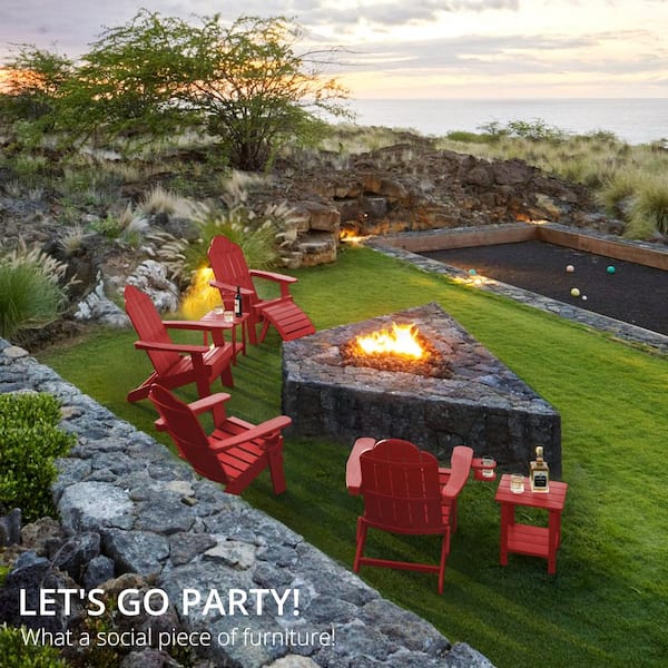 LUE BONA Recycled Red HDPS Folding Plastic Adirondack Chair