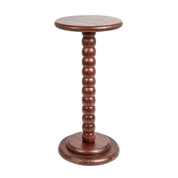 Storied Home Stacked 12 in. Dark Chestnut Round Wood End Table with Double Base Thickness