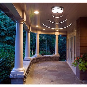 11 in. Round Black Exterior Outdoor Motion Sensing LED Ceiling Light 5 Color Temperature Options Wet Rated 830 Lumens