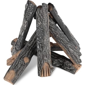 Gas Fireplace Ceramic Logs 9.06 in. Vent-Free Gas Fireplace Logs Wood Log Stackable Wood Branches (8-Pieces)