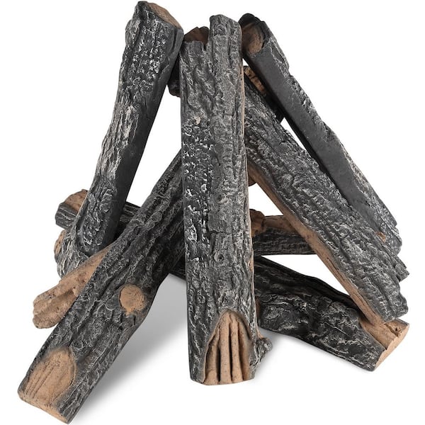VEVOR Gas Fireplace Ceramic Logs 9.06 in. Vent-Free Gas Fireplace Logs Wood Log Stackable Wood Branches (8-Pieces)