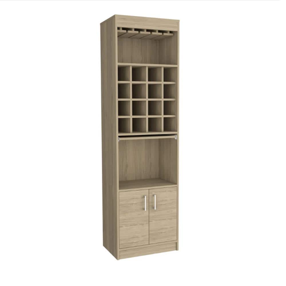 16-Bottle Beige Bar Cabinet with Double Door, Two Shelves, Sixteen Built-in