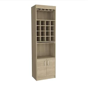 16-Bottle Beige Bar Cabinet with Double Door, Two Shelves, Sixteen Built-in Wine Rack-Light Pine