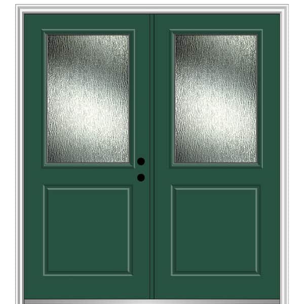 MMI Door 72 in. x 80 in. Left-Hand/Inswing Rain Glass Hunter Green Fiberglass Prehung Front Door on 4-9/16 in. Frame