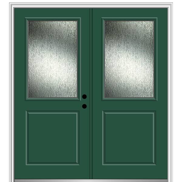 MMI Door 64 in. x 80 in. Left-Hand/Inswing Rain Glass Hunter Green Fiberglass Prehung Front Door on 6-9/16 in. Frame