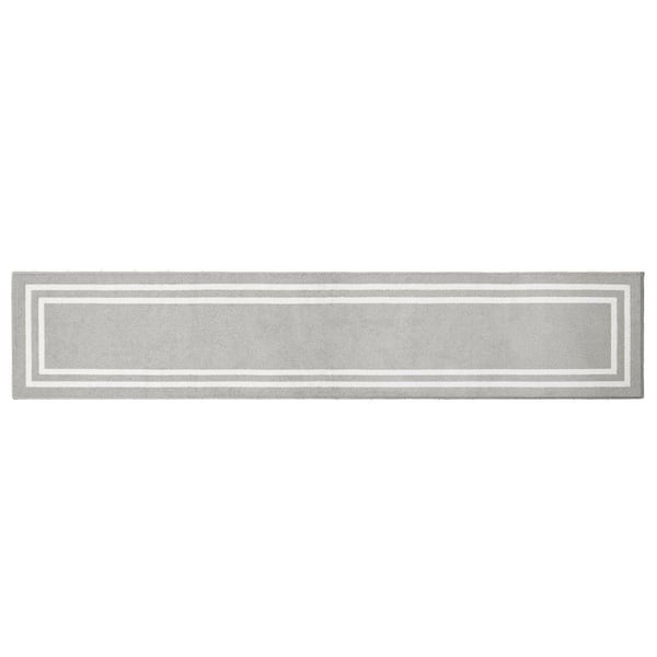 Machine Washable Non-Skid Light Gray/White 2.5 ft. x 10 ft. All Loop Tufted Area Rug