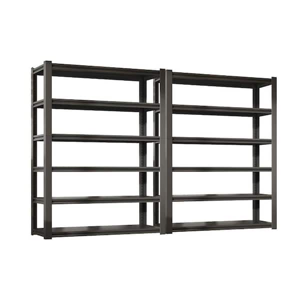 2-Pieces 6-Tier Metal Shelves 2400 lbs. Adjustable Garage Storage Shelving Unit, Black (18in. W x 82in. H x 48.03in. D)