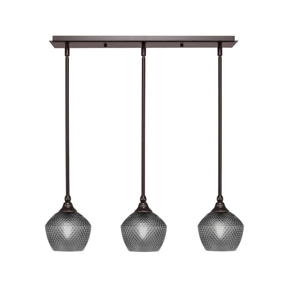Livingston 100-Watt 3-Light Dark Granite Shaded Pendant Light with 6 in. Sm