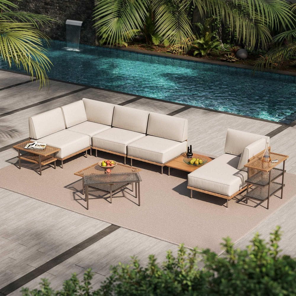 10-Piece Beige and Black Iron Outdoor Patio Set