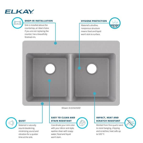 Elkay Quartz Classic 33 inch Drop-In Sink - Greystone ELGAD3322PDGS0