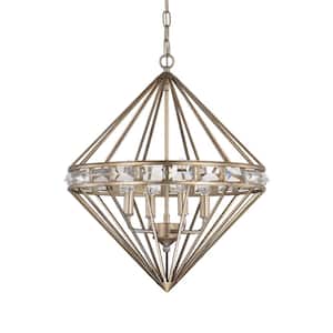 Mayne 18 in. 4-Light Indoor Aged Silver Finish Chandelier with Light Kit