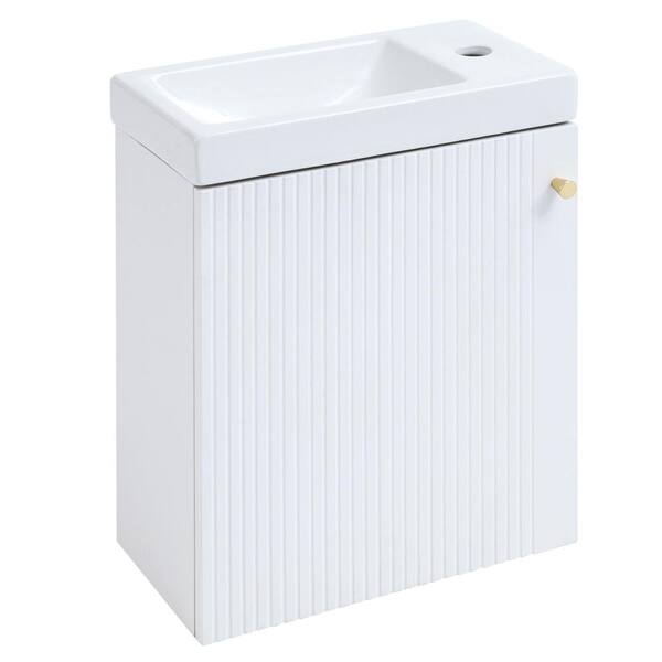 Nestfair 16 in. W x 8.7 in. D x 20.5 in. H Single Sink Wall Mounted Bath Vanity in White with White Ceramic Top