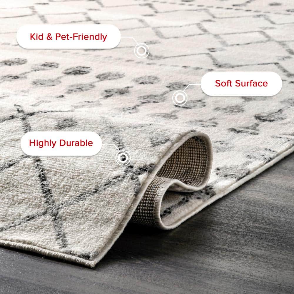 Reversible Gray Geometric Moroccan Synthetic Area Rug, 8' x 10'