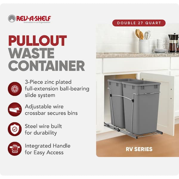 Silver Double Pull Out Trash Can 27 Qt. for Kitchen