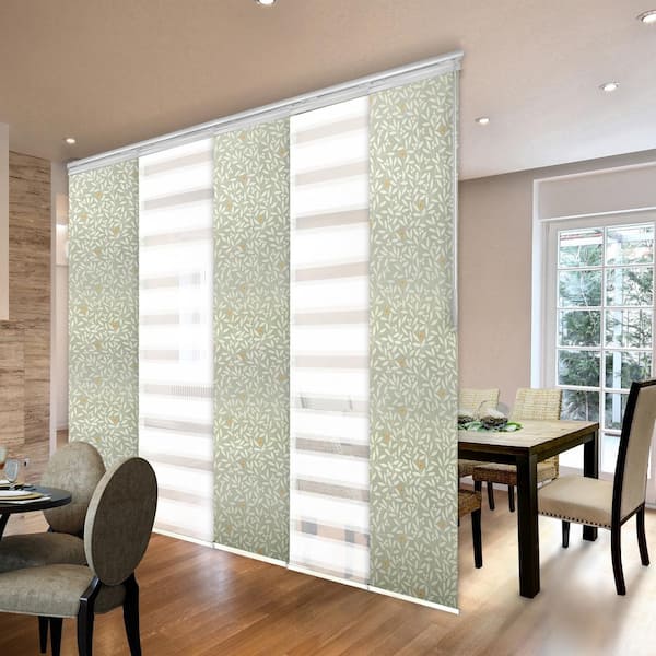 EMOH Spring Breeze 58 in. - 110 in. W x 94 in. L Adjustable 5- Panel White Single Rail Panel Track with 23.5 in. Slates